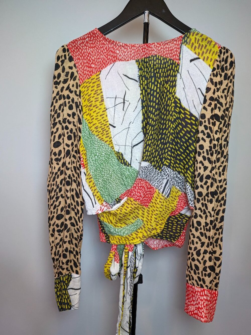 Anthropologie Bl-nk Women's Size M Leopard Patchwork Blouse Wrap